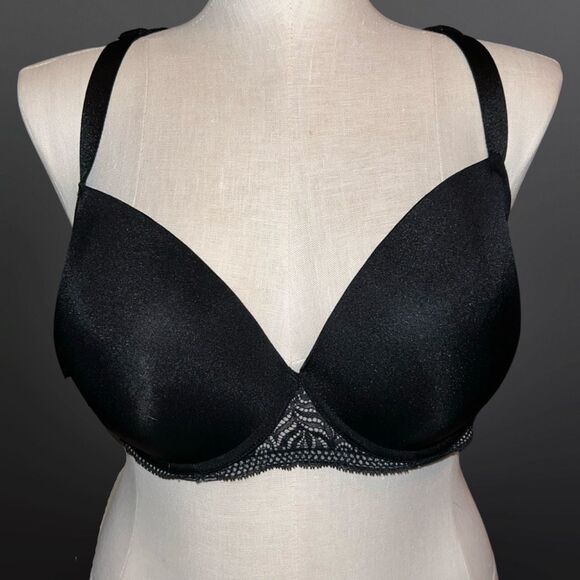 Full Figure Paramour Carolina Racerback Contour T Shirt Black Lace Bra 38DDD - Picture 2 of 5